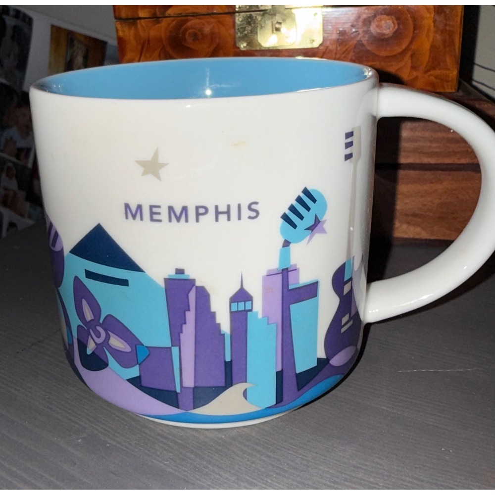 Starbucks You Are Here Collection Memphis Coffee Mug 14oz Blue Purple Skyline